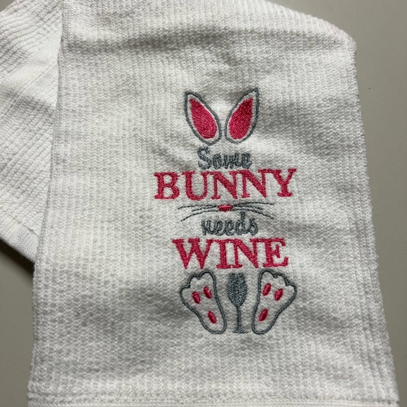 Embroidered Easter Kitchen towel, Some bunny needs Wine! - Picture 4 of 6